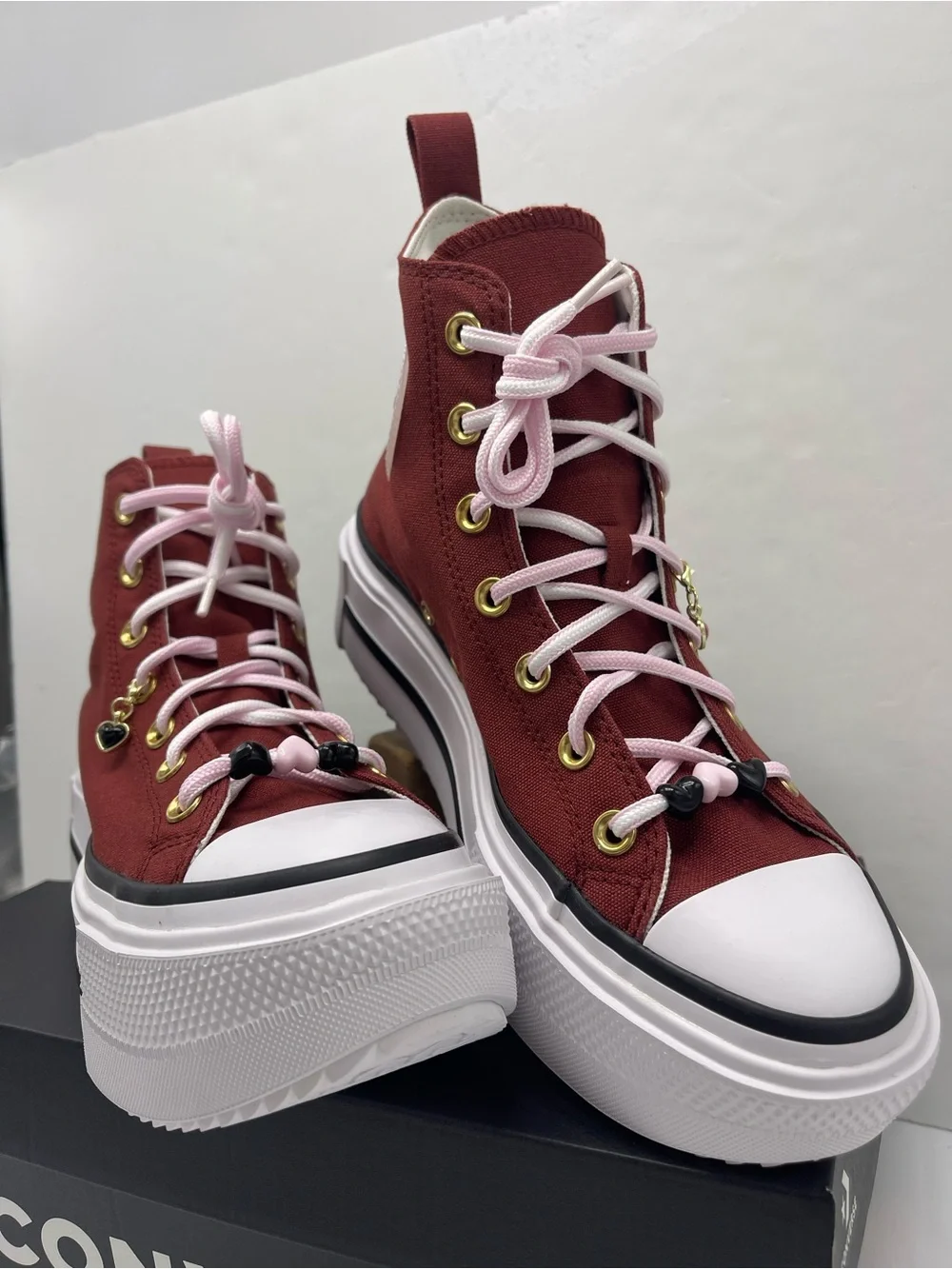 Converse CTAS LIFT DOUBLE STACK HI DEEP BORDEAU/SUGAR BERRY Platform Sneakers
